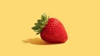 Fresh ripe strawberry with green leaves on yellow background for healthy eating, organic food marketing, summer fruit recipes and natural nutrition concepts.