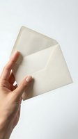 Hand holding open white envelope against clean background for correspondence and mailing concepts.