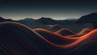Abstract flowing waves with glowing orange and blue lines creating dynamic motion against mountain landscape background for modern digital design.