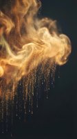 Golden liquid splash with sparkling droplets flowing downward against dark background creating dynamic motion effect for luxury product advertising.