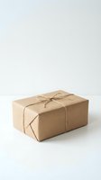 Brown kraft paper package tied with natural twine string on white background for shipping and delivery services.