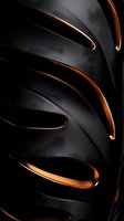 Abstract black metallic surface with glowing copper edges creates dramatic curved lines against dark background, suitable for luxury product presentations.