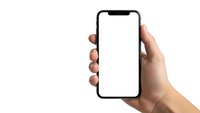 Hand holding modern smartphone with blank white screen isolated on white background for mobile app mockup and digital presentation.