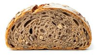 Cross-section of artisan sourdough bread showing detailed swirled layers and airy texture isolated on white background for bakery and food design.
