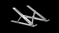 Adjustable aluminum laptop stand with ergonomic design, isolated on transparent background. Ready for clipart, print-on-demand products, sublimation, stickers, and digital design use.