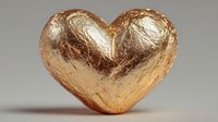 Golden metallic heart shape with textured foil surface on neutral background for romantic designs, Valentine's Day cards, wedding invitations, love concepts.
