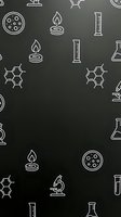 Chemistry laboratory equipment seamless pattern with white line icons on dark background. Science research tools for educational materials and lab designs.