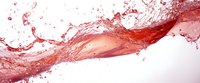 Red wine splash with dynamic liquid motion and droplets on white background, flowing wave of burgundy beverage creating artistic abstract pattern.