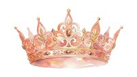 Elegant watercolor royal crown with ornate golden details and pink gemstones isolated on white background for luxury design projects.