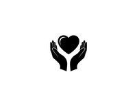 Black hands protecting heart symbol on white background isolated for charity and healthcare design concepts.