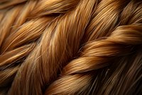 Close up view of braided brown hair texture showing intricate weaving pattern and natural highlights in golden caramel tones against dark background.