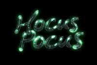 Glowing green Hocus Pocus text effect on black background for Halloween magic themed designs and spooky seasonal decorations.