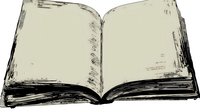 Open vintage book with blank pages in grunge sketch style on white background, isolated illustration for literature, education and storytelling designs.