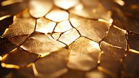 Golden metallic scales in macro shot with warm lighting and shallow depth of field creating luxurious abstract pattern with rich texture and shine.