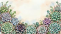 Watercolor succulent border frame with colorful rosettes and leaves on soft beige background for botanical wedding invitations and greeting cards.