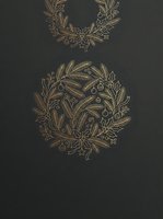 Elegant gold botanical wreaths with intricate foliage and berries on dark background, suitable for luxury branding, invitations, and decorative design projects.