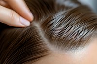 Young woman with long brown hair receiving scalp massage treatment for hair care and wellness purposes.