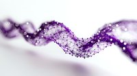 Purple flowing network structure with connected dots and lines creating an abstract wave pattern against white background, suitable for technology and science designs.
