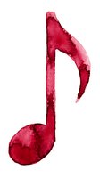 Red watercolor musical note isolated on white background, suitable for music education, album covers, and design projects.