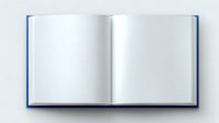 Open hardcover book with blank white pages spread against white background, isolated mockup for design presentation and branding projects.