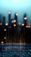 Abstract urban cityscape with bokeh lights and water droplets creating dreamy atmosphere for modern design projects and digital backgrounds.