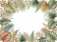 Tropical leaves frame with monstera, palm fronds and ferns in earthy tones creating botanical border on white background for natural design projects.