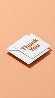 Thank you card with envelope on pastel peach background, bold terracotta text, minimal style for greeting, appreciation, and gratitude concepts.