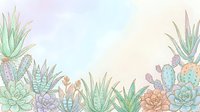Soft pastel succulents and cacti border framing a watercolor background with copy space for text or design.