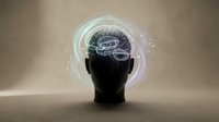 Silhouette of male head with glowing brain visualization and neural network connections, representing artificial intelligence, machine learning, and cognitive technology for innovation and digital transformation concepts.