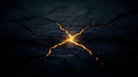 Glowing golden cracks on dark textured surface create dramatic light effect, symbolizing breakthrough, transformation and hope emerging from darkness.