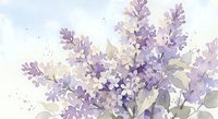 Soft watercolor lilac bouquet with purple blooms and green leaves on a light background, perfect for spring greeting cards and decor.