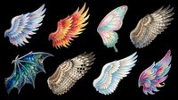 Colorful wings collection isolated on transparent background, ready for t-shirt design, clipart, stickers, sublimation and print-on-demand projects.