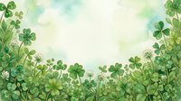 Watercolor green clover and shamrock border frame with soft pastel background, copy space for St. Patricks Day greeting cards and banners.