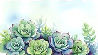 Watercolor succulent plants arrangement with green and blue tones on white background for botanical design projects and natural home decor elements.