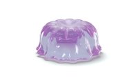 Purple translucent jelly dessert with decorative bundt shape on white background, isolated food photography for culinary and confectionery designs.