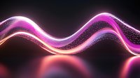 Glowing pink and purple wavy lines with sparkling particles create dynamic motion effect against dark background, suitable for technology and abstract designs.