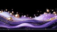 Magical purple waves with golden sparkles and glowing orbs on black background create dreamy abstract composition with bokeh light effects.