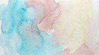 Soft watercolor background with flowing pastel colors in turquoise, pink and yellow tones creating an artistic abstract texture for creative projects.