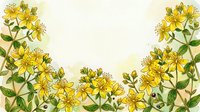 Watercolor St. John's wort border with yellow blooms and green leaves on soft background, copy space for text or design.