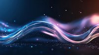 Glowing neon wave with blue and pink light trails flowing across dark background, perfect for tech, digital, and modern design projects.