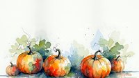Watercolor pumpkins with autumn leaves in orange and green tones on white background for seasonal harvest decorations and fall holiday designs.
