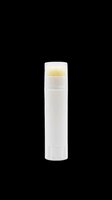 Cosmetic airless pump bottle with white body and yellow serum on transparent background, ready for skincare product design, packaging mockups, beauty branding, print-on-demand, and sublimation projects.