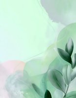 Soft mint green abstract background with translucent botanical elements and gentle pink accents, creating a serene, modern aesthetic for wellness or spa designs.