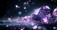 Purple diamonds sparkling with bokeh lights on dark surface creating luxury jewelry background for premium design projects.
