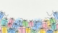 Colorful gift boxes with ribbons and bows arranged in festive border design on light background for holiday celebrations and special occasions.