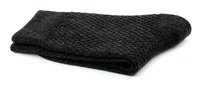 Dark gray textured knit sock folded neatly, isolated on white background, showcasing cozy fabric pattern for fashion and apparel design use.