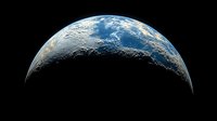 Dramatic view of planet Earth from space showing blue oceans, white clouds and continents against black cosmos background, illuminated hemisphere with atmospheric glow.