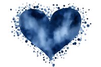 Watercolor blue heart with paint splatters isolated on white background for romantic designs, wedding invitations, Valentine's Day cards and love-themed projects.