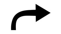 Black curved arrow pointing right on white background isolated for graphic design and user interface elements.