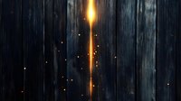 Glowing golden light beam piercing through dark wooden planks wall with magical sparkles and particles floating in mysterious atmosphere. Moody nature background.
